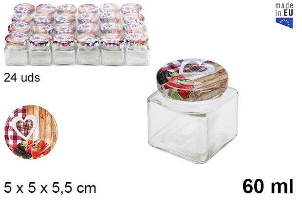 Frasco de vidro quadrado com tampa de frutas 60 ml