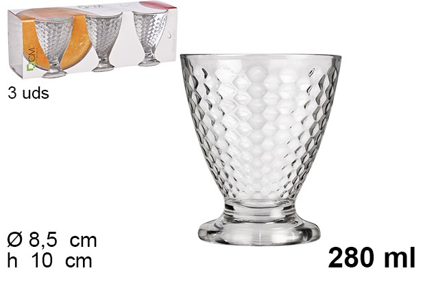 Pack 3 glass cup for ice cream 280 ml
