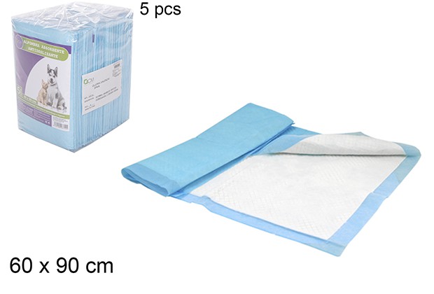 Pack 5 tappetini assorbenti antiscivolo per animali 60x90 cm