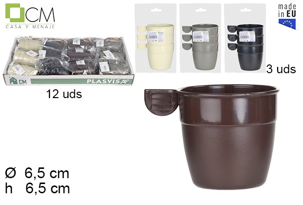 Pack 3 reusable plastic coffee/infusion cups