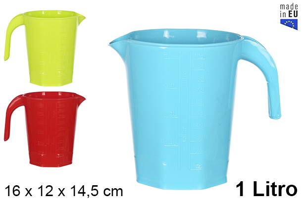 Jarra de plástico medidora colores surtidos 1 l.