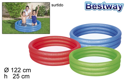 [200282] Piscina gonfiabile a 3 anelli colori assortiti borsa bw 122 cm