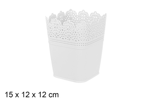 [200477] White square plastic pot 12 cm