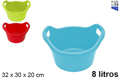 [200809] Round plastic basin with handle assorted colors 8 l.