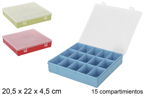 [200810] Boîte à outils en plastique 15 compartiments couleurs assorties