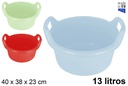 Round plastic basin with handle assorted colors 13 l.