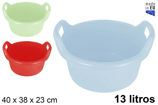 [200813] Bassine ronde en plastique avec poignee couleurs assorties 13 l.