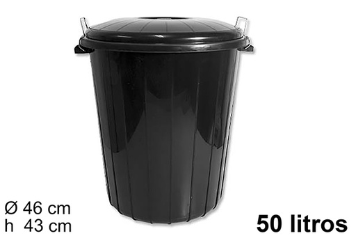 Cubo de basura negro de 50 litros con tapa