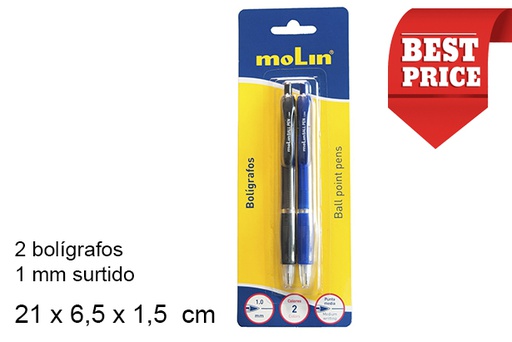 [202091] Blister 2 bolígrafos retráctil azul/negro 1 mm