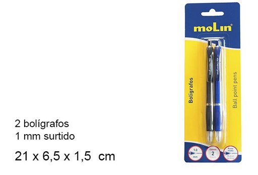 [202091] Blister 2 retractable ball point pens assorted 1 mm