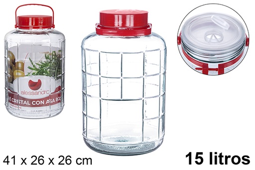 [100018] Frasco de vidro com alça vermelha 15 l.