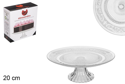 [104142] Porte-gâteau en verre décoré 20 cm