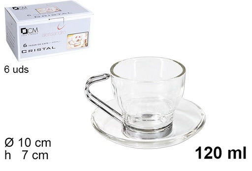 [104231] Taza cristal pack 6 cafe con asa metal 120ml