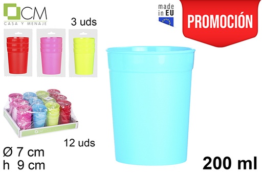 [104541] Pack 3 verres de camping réutilisables couleurs assorties 200 ml