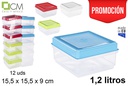 Fiambrera cuadrada alta tapa colores surtidos 1,2 l.
