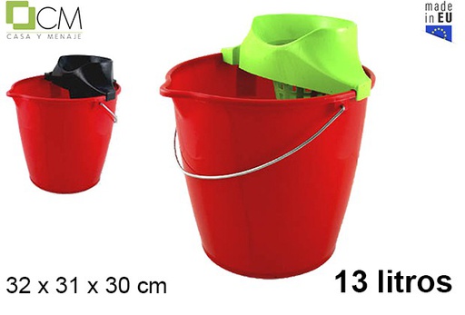 [102945] Plastic bucket with colored  drainer 13 l.