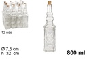 Botella cristal cuadrada natural tapón corcho 800 ml