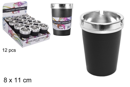 [100204] Black anti-smoke ashtray with silver lid 8x11 cm