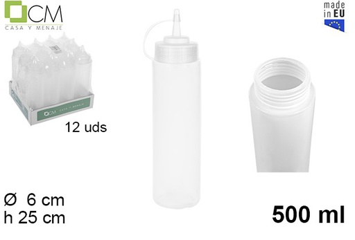 [102785] Bottiglia per salse in plastica trasparente a bocca larga con coperchio 500 ml