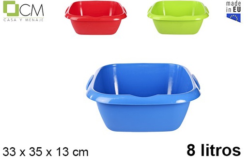 [102961] Squared plastic basin with handle assorted colors 8 l.