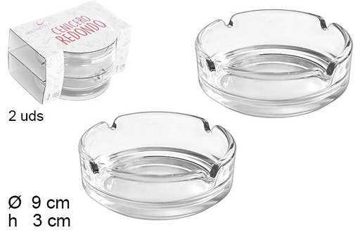 [104228] Pack 2 posacenere tondi in vetro 9 cm