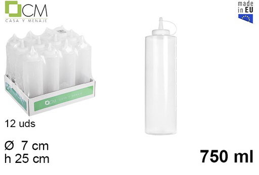 [102769] Bottiglia per salse in plastica trasparente con coperchio 750 ml