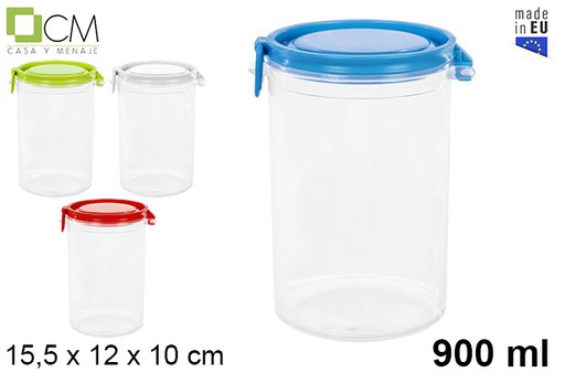 [105594] Grand pot rond en plastique avec couvercle coloré 900 ml