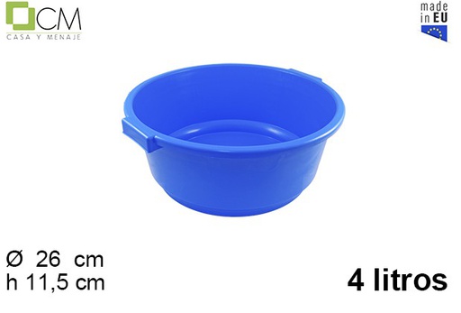 [103017] Round blue plastic basin with handle 4 l.