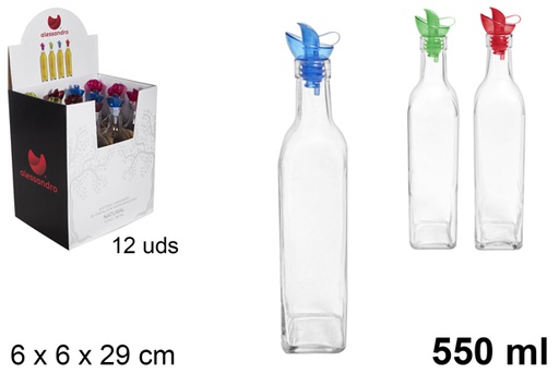 [100832] Squared glass oil/vinegar dispenser anti-drip stopper 550 ml