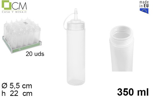 [102784] Bote plástico salsa boca ancha transparente 350 ml