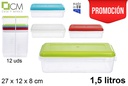 Fiambrera rectangular con tapa colores surtidos 1,5 l.