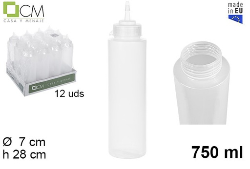 [102786] Bottiglia per salse in plastica trasparente a bocca larga con coperchio 750 ml