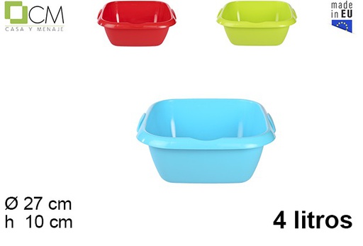 [103104] Squared plastic basin with handle assorted colors 4 l.