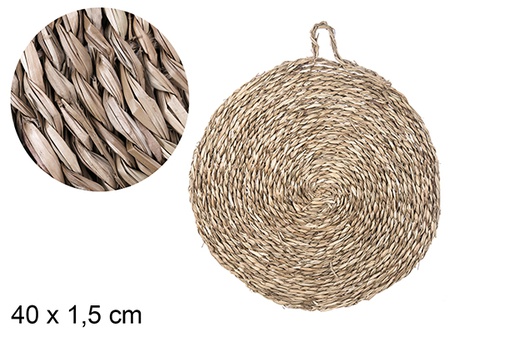 [105173] Round cattail trivet with handle 40 cm