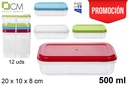 Rectangular lunch box with assorted colors lid 500 ml