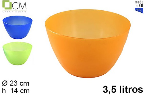 [102909] Bowl de plástico colores surtidos 3,5 l.