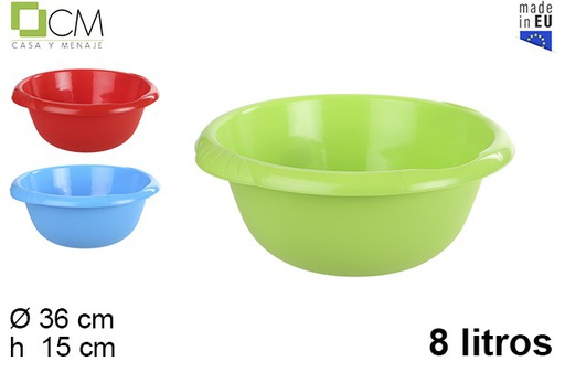 [102958] Round plastic basin with handle assorted colors 8 l.
