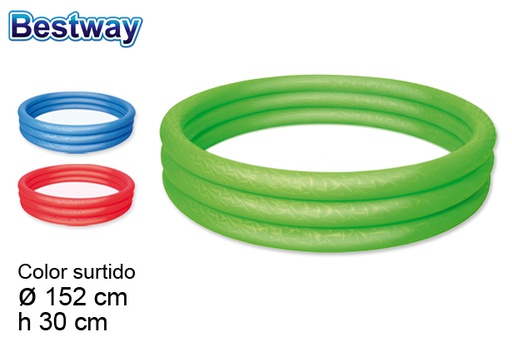 [200283] Piscina gonfiabile a 3 anelli colori assortiti borsa bw 152 cm