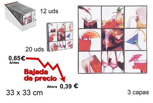 [105705] 20 servilletas decorado coctail 3 capas 33cm