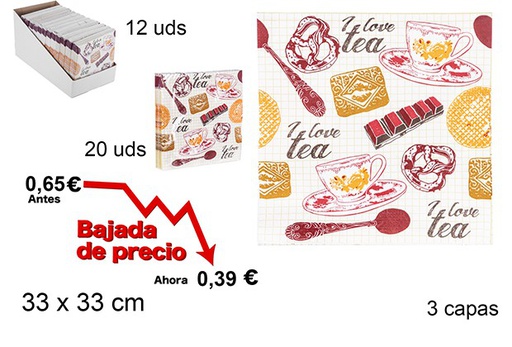 [105707] 20 paper napkins with tea/chocolat 3-ply 33cm