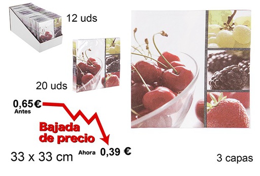 [105710] 20 servilletas decorado frutas 3 capas 33cm