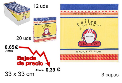 [105714] 20 servilletas decorado taza coffee 3 capas 33 cm