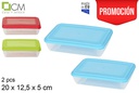 Pack 2 fiambrera rectangulares con tapa colores surtidos