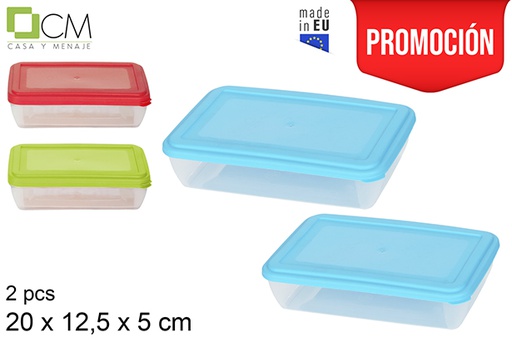 [102914] Pack 2 boîte à lunch rectangulaire avec couvercle couleurs assorties