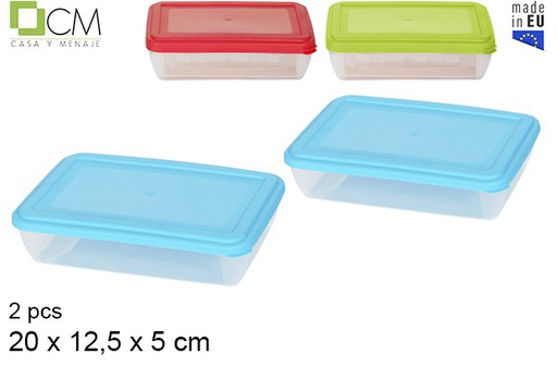 [102914] Pack 2 boîte à lunch rectangulaire avec couvercle couleurs assorties