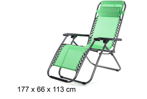 [105991] Chaise de plage pliante en textilène coloris vert 177x66 cm