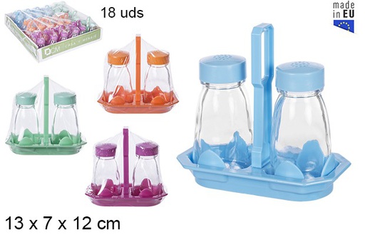 [105789] Pack 2 glass salt shakers with assorted colors cap