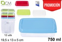 Fiambrera rectangular con tapa colores 750 ml