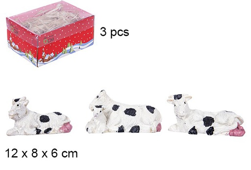 [106249] Pack 3 mucche in resina in una scatola con coperchio in PVC