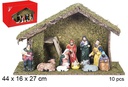 Nacimiento 10 piezas pesebre madera 44x16x27 cm